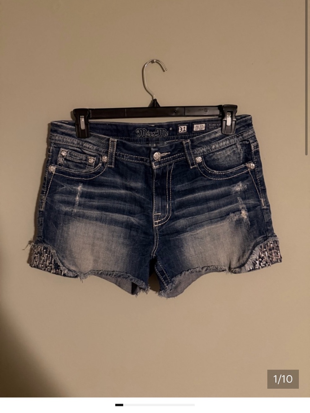 Miss Me Blue Distressed Denim Shorts with Embellished Cuffs